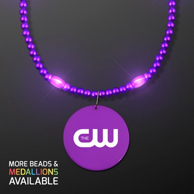 Purple Party LED Bead Necklace with Medallion - PRINTED