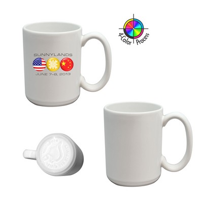 15 Oz. White USA made Vitrified El Grande Stoneware Mug - Dishwasher Safe - Full Color Process